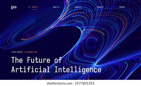 The Future of Artificial Intelligence Science Tech Banner with Mathematical Fractal Particles. Science Research or Technology Conference Presentation Banner Background. Vector Illustration.