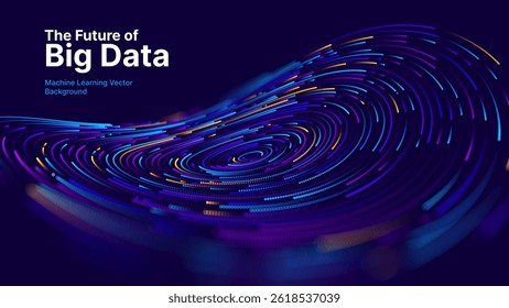 The Future of Big Data Vector Background. Data Flow Technology Lines. Abstract Science Technology Illustration. Neural Network Background Concept. AI Visualization Concept. Vector.