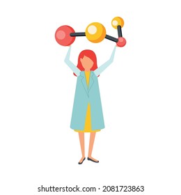 Future biotechnology flat icons composition with female scientist character holding molecule model vector illustration