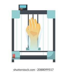 Futura biotecnología composición de iconos planos con dispositivo de laboratorio y mano humana dentro de ilustración vectorial