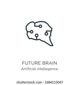 Future brain icon. Thin linear future brain outline icon isolated on white background from artificial intellegence and future technology collection. Line vector sign, symbol for web and mobile