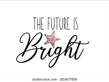 the future is bright pink sequin design living on the bright side with golden glitter star decorative sequin design smile sparkle shine optimist motivational inspirational positive quote stationery 