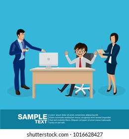 Future Business Leader Concept Finance Manager Business Man Stand on rocket.Flat Isometric People Executive Manager Vector Investor trader Business future vision Individual success