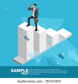 Future Business Leader Concept Finance Manager Business Man.Flat Isometric People Executive Manager Vector Investor trader Business future vision Individual success