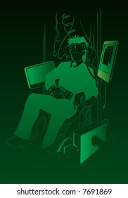 future business man cyber learning, original vector illustration