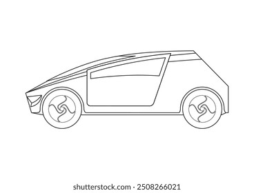 Future car coloring pages. Drawing vehicle. Outlined means of transportation.