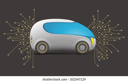 Future Car And Electric Circuit, Vector Illustration