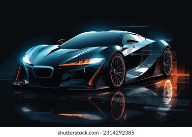 Future car going on the road 4k vector art illustration.