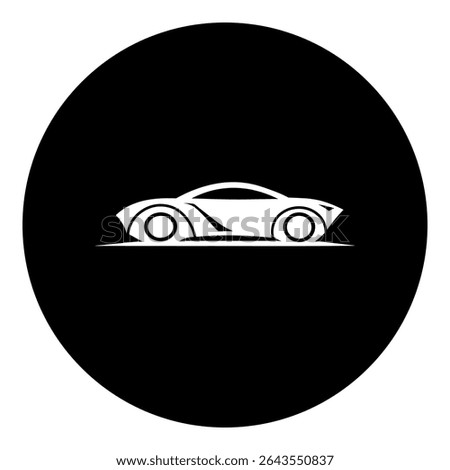 A future car symbol in the center. Isolated white symbol in black circle. Vector illustration on white background