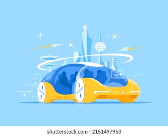 Future car vector illustration. Cartoon future city concept.