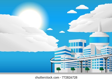 future city with ecolife and cloud with sun.vector and illustration