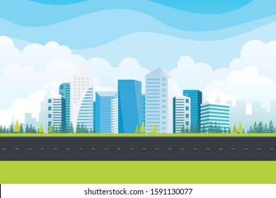 Future city with green nature landscape. Urban skyline concept. modern, simple and stylish architecture, suitable for presentation, banner, web site and other 