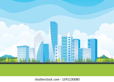 Future city with green nature landscape. Urban skyline concept. modern, simple and stylish architecture, suitable for presentation, banner, web site and other 