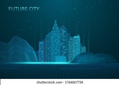 Future city skyline illustration. Futuristic network representation. Graphic concept for your design