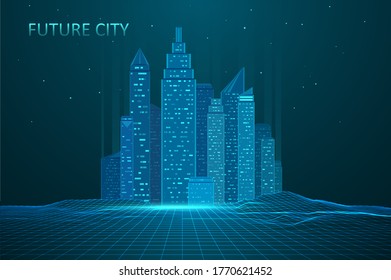 Future city skyline illustration. Futuristic network representation. Graphic concept for your design