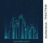 Future city skyline illustration. Graphic concept for your design, linear style.