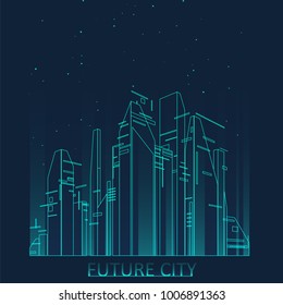 Future city skyline illustration. Graphic concept for your design, linear style.