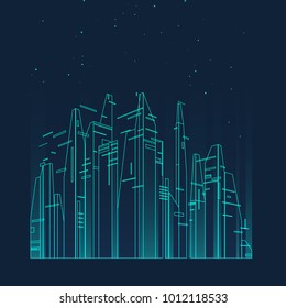 Future city skyline illustration. Graphic concept for your design, linear style.