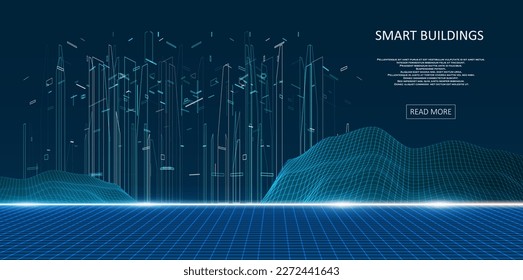 Future city skyline illustration. Graphic concept for your design, linear style.