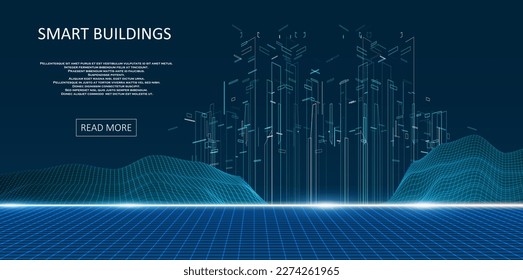 Future city skyline illustration. Graphic concept for your design, linear style.