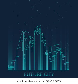 Future city skyline illustration. Graphic concept for your design, linear style.