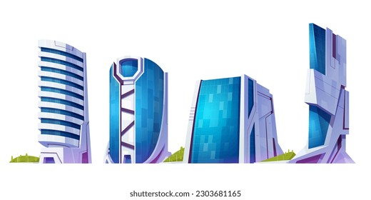 Future city street building vector illustration. Cityscape architecture view cartoon skyscraper isolated on white background. Urban business estate buildings construction icon design in dubai downtown