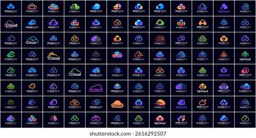 Future cloud logo icon set. Abstract tech computing logo design. Usable for business, technology and internet.