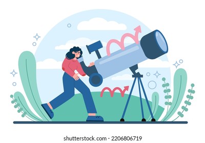 Concepto futuro. Búsqueda de caracteres para oportunidades futuras, decisiones, nuevas ideas. Gente mirando al mañana. Outlook, pronóstico o visionario. Ilustración vectorial plana
