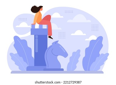 Future concept. Character searching for future opportunities, decisions, new ideas. People looking into the tommorow. Outlook, forecast or visionary. Flat vector illustration