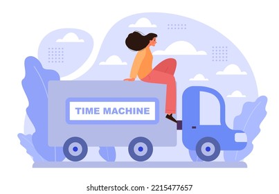 Future concept. Character searching for future opportunities, decisions, new ideas. People looking into the tommorow. Outlook, forecast or visionary. Flat vector illustration