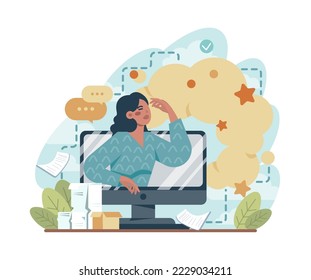Future concept. Character searching for future opportunities, decisions, new ideas. People looking into the tommorow. Outlook, forecast or visionary. Flat vector illustration