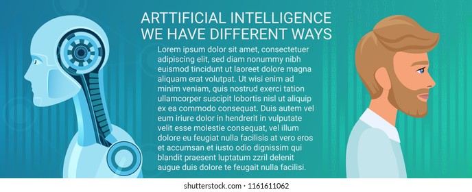 Future concept of human and robot coexistence. Different business and economics way of artificial intelligence and human intelligence.
