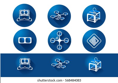 Future Concept Icons. Virtual reality,  3D Printing, quadcopter