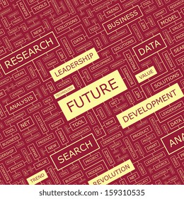 FUTURO. Ilustración conceptual. Colección de etiquetas gráficas. Collage de Wordcloud. Ilustración vectorial.