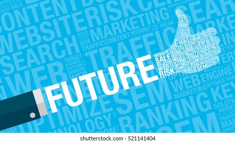 Future concept with thumbs up, vector illustration