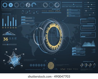 Future concept virtual touch user interface HUD. Vector interactive screen with control panel. Hightech futuristic computer with indicator illustration