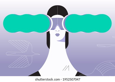 Future concept.
Woman wearing virtual reality glasses. Vector illustration flat design. Use in Web Project and Applications.