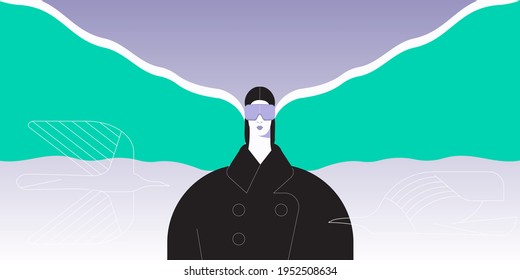 Future concept.
Woman wearing virtual reality glasses. Vector illustration flat design. Use in Web Project and Applications.