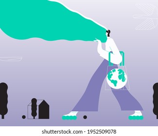 Future concept.
Woman wearing virtual reality glasses. Vector illustration flat design. Use in Web Project and Applications.