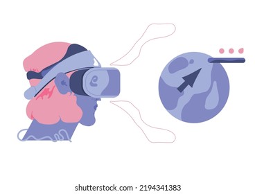 Future concept.
Woman wearing virtual reality glasses. Vector illustration flat design. Use in Web Project and Applications.