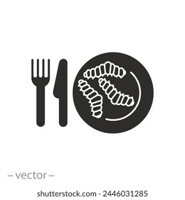 future cooking ingredient icon, food mealworms, flat symbol on white background - vector illustration
