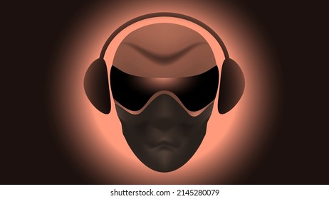 Future cyber Dj head on dark background