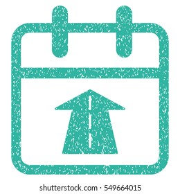 Future Day grainy textured icon for overlay watermark stamps. Flat symbol with unclean texture. Dotted vector cyan ink rubber seal stamp with grunge design on a white background.