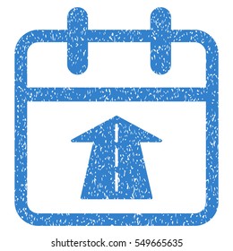 Future Day grainy textured icon for overlay watermark stamps. Flat symbol with unclean texture. Dotted vector cobalt ink rubber seal stamp with grunge design on a white background.