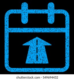 Future Day grainy textured icon for overlay watermark stamps. Flat symbol with scratched texture. Dotted vector blue ink rubber seal stamp with grunge design on a black background.