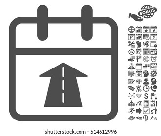 Future Day icon with bonus calendar and time management icon set. Vector illustration style is flat iconic symbols, gray color, white background.