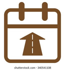 Future Day vector icon. Style is flat symbol, brown color, rounded angles, white background.