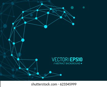 Future design background for business presentation. Blue globe with lines and dots. Connection concept design. 