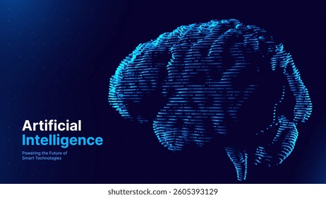 Future of Digital Brain. Artificial Intelligence Brain Concept, Futuristic Neural Network Design, Digital Mind Data Technology in Blue Background. Vector Illustration.