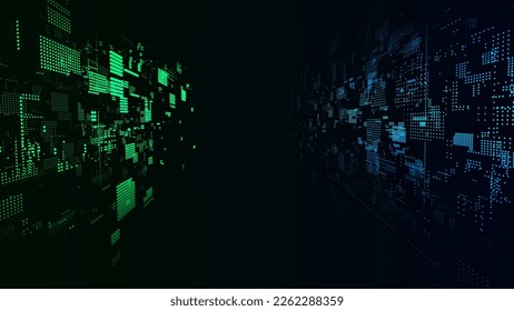 Future digital cyberspace with moving particles. Sorting and analysis digital data. Vector technology matrix algorithm. Security storage data.